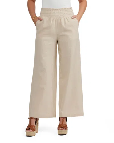 Ellen Tracy Women's Linen Smocked Wide Leg Pant In White