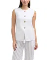 Ellen Tracy Women's Linen Vest With Welt Pockets In White