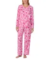 Ellen Tracy Plus Size Printed Long-sleeve Pajama Set In Berry Print