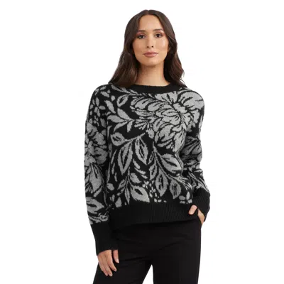 Ellen Tracy Women's Long Sleeve Jacquard Top In Black