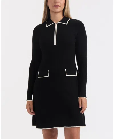 Ellen Tracy Women's Long Sleeve Zip Placket Dress In Black
