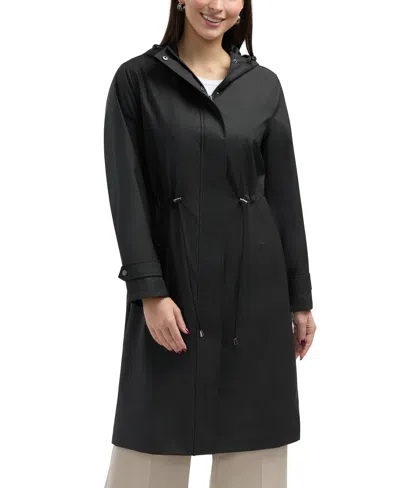 Ellen Tracy Women's Longline Rubber Coated Raincoat In Black