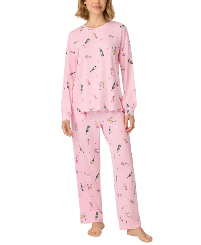 Ellen Tracy Women's Long-sleeve Allover-print Double-brushed Sweater Knit Top And Pants, 2-piece Set In Pink