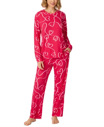 Ellen Tracy Women's Long-sleeve Allover-print Double-brushed Sweater Knit Top And Pants, 2-piece Set In Red