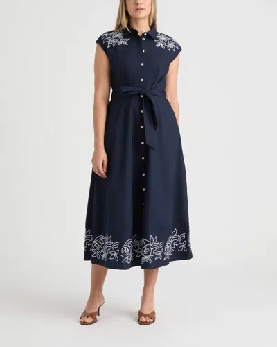 Ellen Tracy Women's Maxi Belted Dress With Embroidered Detail In Blue