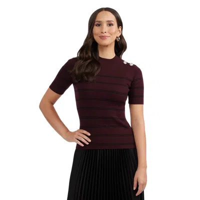 Ellen Tracy Women's Mock Neck Elbow Sleeve Rib Sweater In Brown