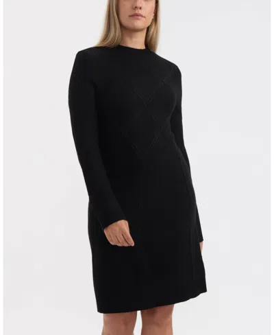 Ellen Tracy Women's Mock Neck Long Sleeve Flared Dress In Black