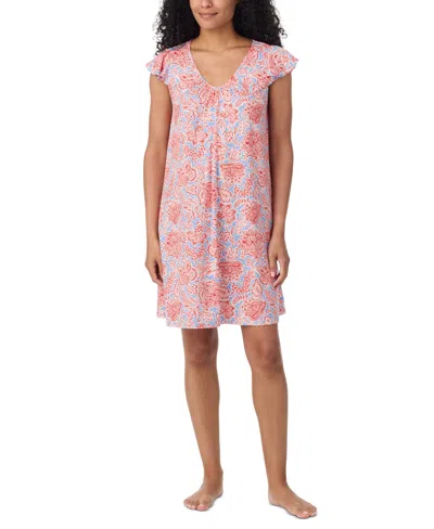 Ellen Tracy Women's Paisley V-neck Short Flutter Sleeve Chemise In Orange  Blue Botanical