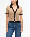Ellen Tracy Tipped Polo Sweater In Brown