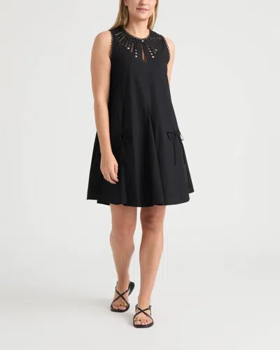 Ellen Tracy Women's Poplin Embroidered Dress In Black