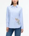 Ellen Tracy Embroidered Flower Poplin Button-up Shirt In Blue
