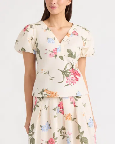 Ellen Tracy Women's Poplin Top With Balloon Sleeve In White