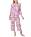 Ellen Tracy Women's Printed Cropped Pajama Set In Pink White