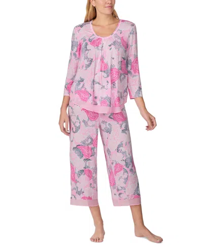 Ellen Tracy Women's Printed Cropped Pajama Set In Pink White