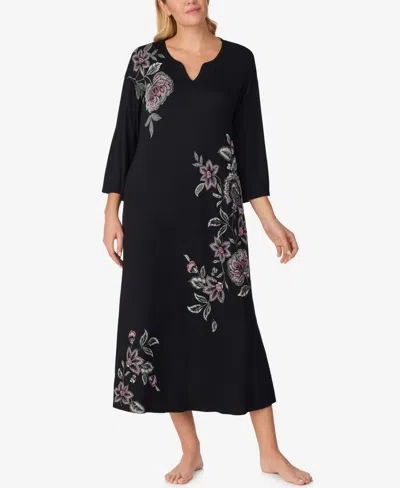 Ellen Tracy Women's Printed Long-sleeve Sleep Gown In Black