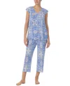 Ellen Tracy Women's Printed Short-sleeve Cropped Pajama Set