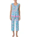 Ellen Tracy Women's Printed V-neck Cropped Pajama Set