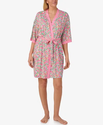 Ellen Tracy Women's Printed Wicking Jersey Short Robe In Pink