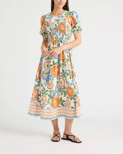 Ellen Tracy Women's Puff-sleeve Midi Dress In Multi