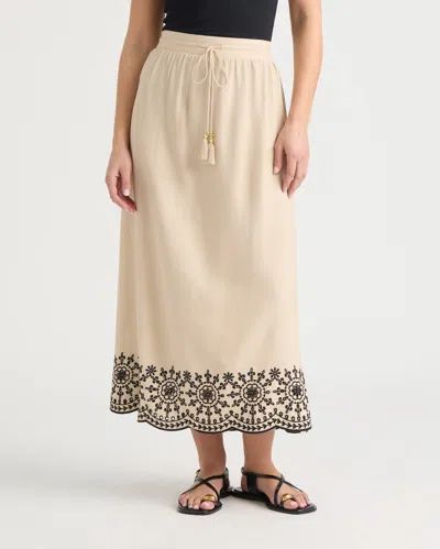 Ellen Tracy Women's Pull On Skirt With Scallop Embroidered Hem In Neutral