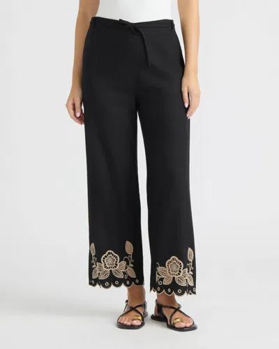 Ellen Tracy Women's Pull-on Cropped Pant With Embroidered Hem In Black