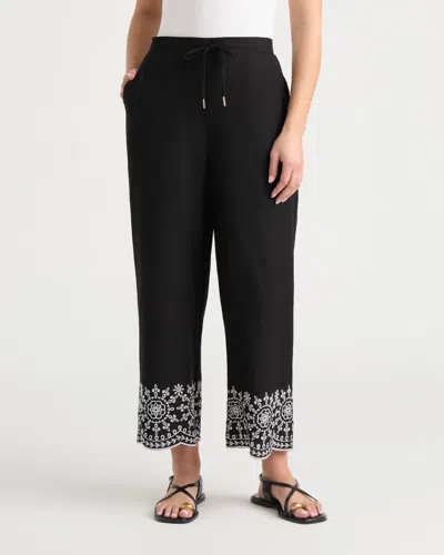 Ellen Tracy Women's Pull-on Cropped Pant With Embroidered Hem In Black