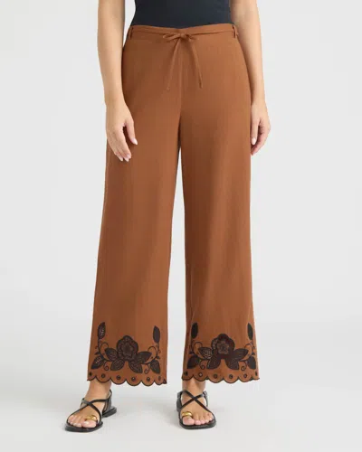 Ellen Tracy Women's Pull-on Cropped Pant With Embroidered Hem In Brown