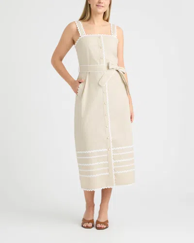 Ellen Tracy Ric Trim Poplin Dress In Neutral