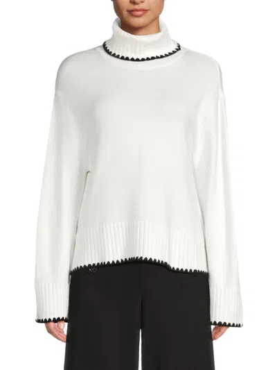 Ellen Tracy Women's Scalloped Turtleneck Sweater In Black