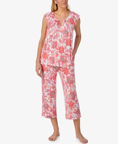 Ellen Tracy Women's Scoop Neck Top & Cropped Pajama Pants, 2-piece Set In Orange