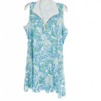 Ellen Tracy Women's Seaview Zip Collar Sleeveless Tunic Blouse In Tropical Reef Print In Blue