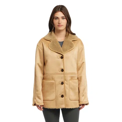 Ellen Tracy Women's Shearling Pu Binded Single Breasted Jacket In Gold