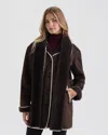 Ellen Tracy Women's Shearling Scarf Jacket With Contrast Stitching In Brown
