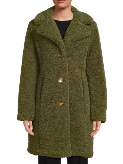 Ellen Tracy Women's Sherpa Teddy Button-front Coat In Green