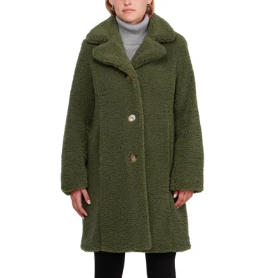 Ellen Tracy Women's Sherpa Teddy Coat With Notch Collar In Green
