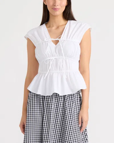 Ellen Tracy Women's Shirred Sleeveless Top With Front Ties In White