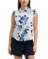Ellen Tracy Ruffle Linen Blend Shirt In Multi