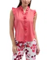 Ellen Tracy Ruffle Linen Blend Shirt In Pink