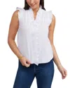 Ellen Tracy Ruffle Linen Blend Shirt In White