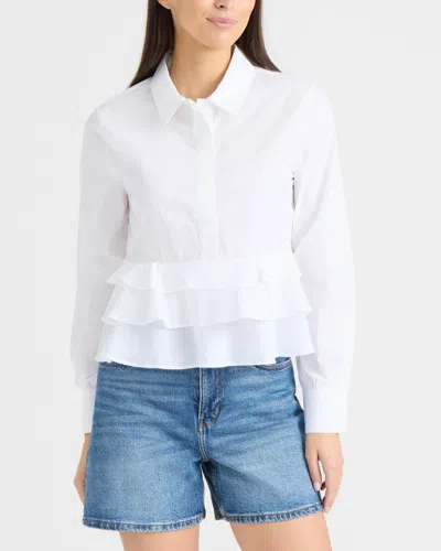 Ellen Tracy Women's Shirt With Ruffle Detail In White