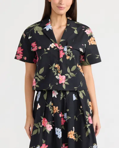 Ellen Tracy Women's Short Sleeve Camp Shirt In Black