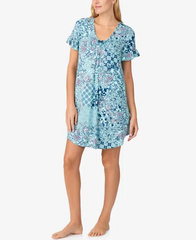 Ellen Tracy Women's Short Sleeve Chemise In Aqua Print