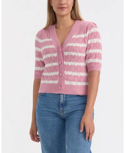 Ellen Tracy Women's Short Sleeve Crochet Cardigan In Pink