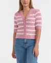 Ellen Tracy Stripe Short Sleeve Pointelle Cardigan In Pink