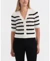 Ellen Tracy Stripe Short Sleeve Pointelle Cardigan In White