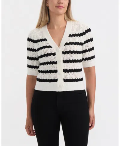Ellen Tracy Women's Short Sleeve Crochet Cardigan In White