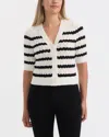 Ellen Tracy Stripe Short Sleeve Pointelle Cardigan In White