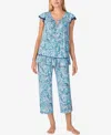 Ellen Tracy Plus Size Cropped Flutter-sleeve Pajama Set In Multi Paisley
