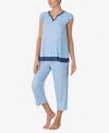 Ellen Tracy Plus Size 2-pc. Printed Cropped Pajamas Set In Blue Geo