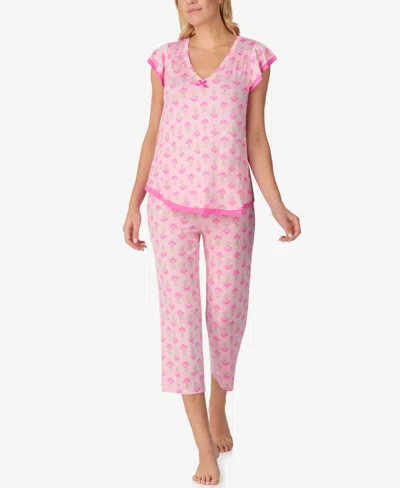 Ellen Tracy Women's Short-sleeve Jersey Top & Cropped Pants, 2-piece In Pink